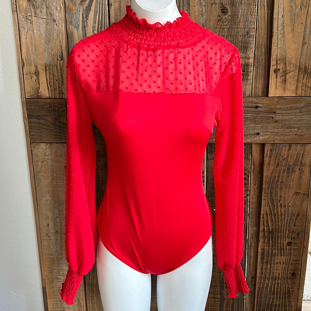 Red Ruffled Long Sleeve Bodysuit - Picture 2 of 7
